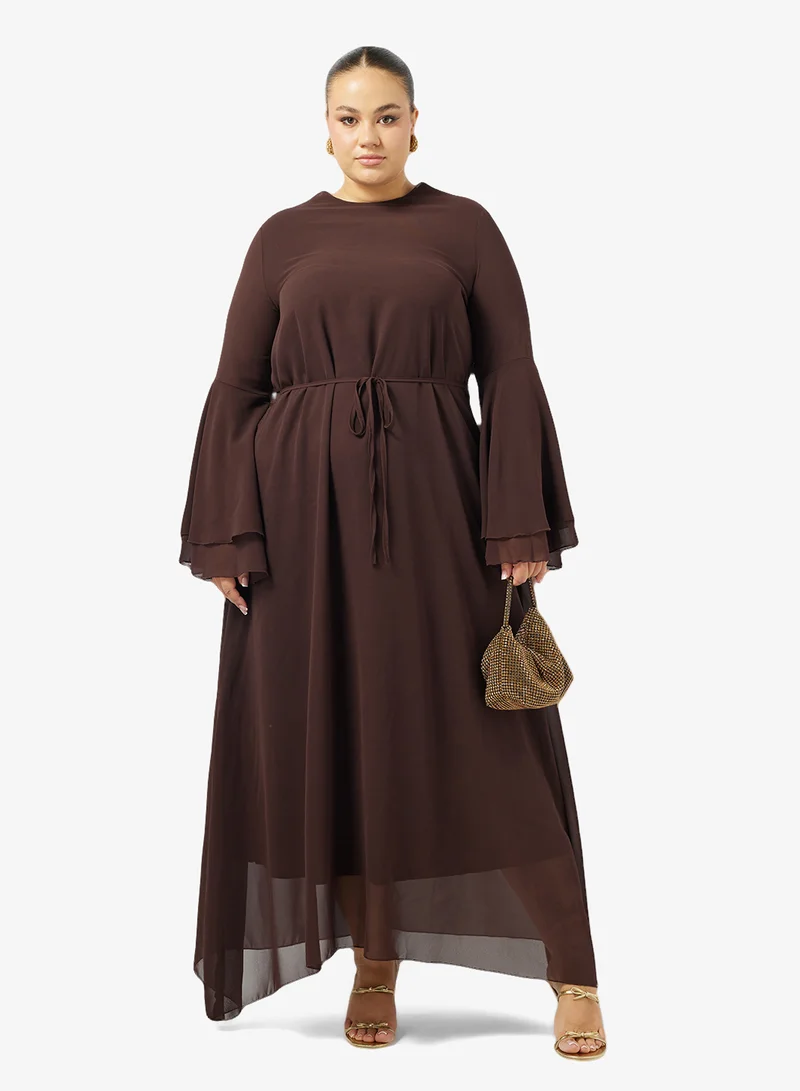 Khizana Plus Size A-line Dress with Flare Sleeves